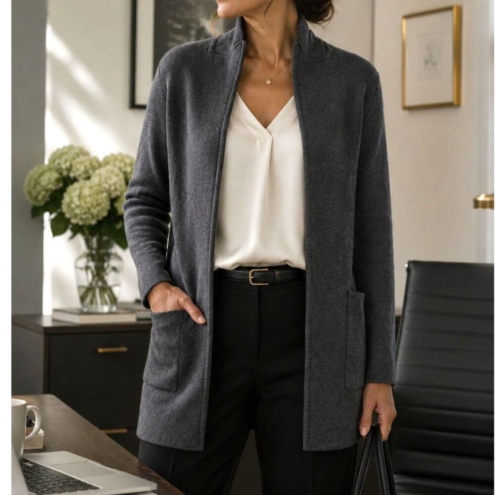 J.Crew Factory 100% Cotton Open Front Sweater Blazer Gray Knit Cardigan S